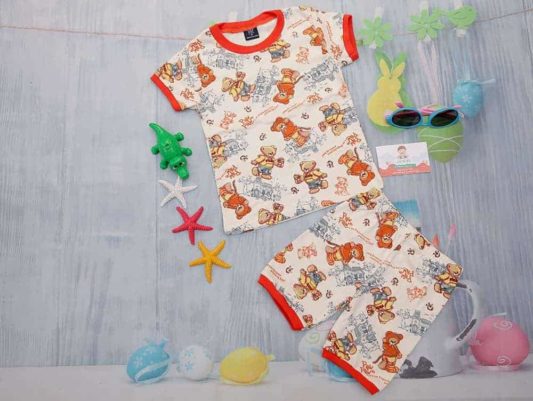 Bộ Bé Trai Xuất Dư họa tiết gấu con