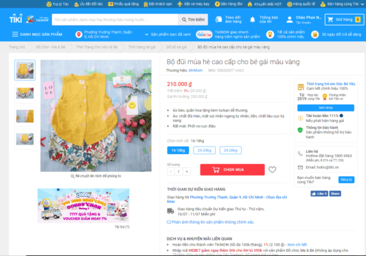 Shop quần áo trẻ em trên Tiki