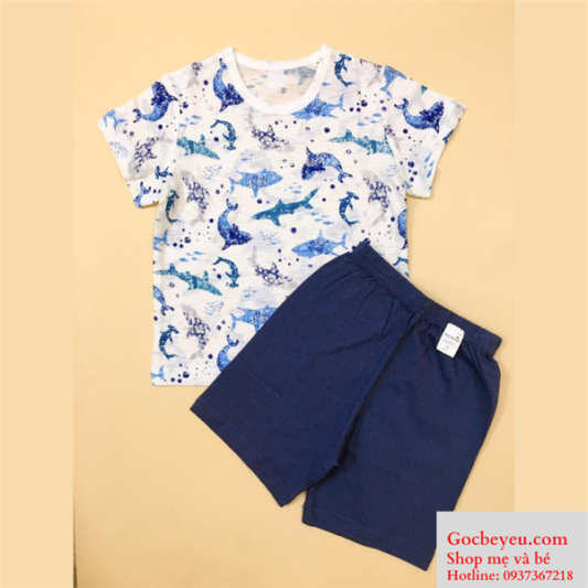 Bộ quần áo trẻ em xuất Hàn họa tiết cá mập