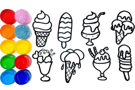 tranh tô màu kem que, tranh tô màu cho bé, tranh tô màu cho bé gái, tranh tô màu kem ốc quế