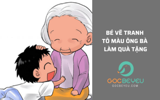 Bé vẽ tranh tô màu ông bà làm quà tặng