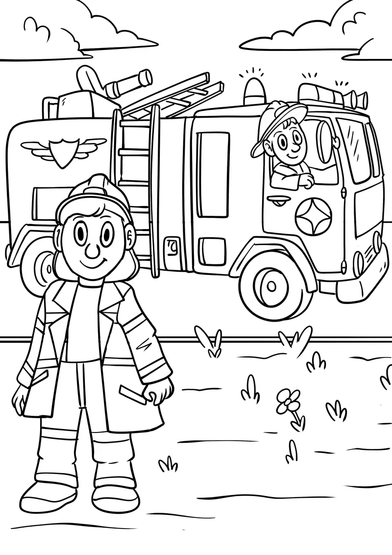 Download tranh tô màu xe cứu hỏa cho bé chủ đề nghiệp